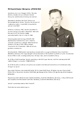A preview of a PDF biography for Mainprize, Harold Kester